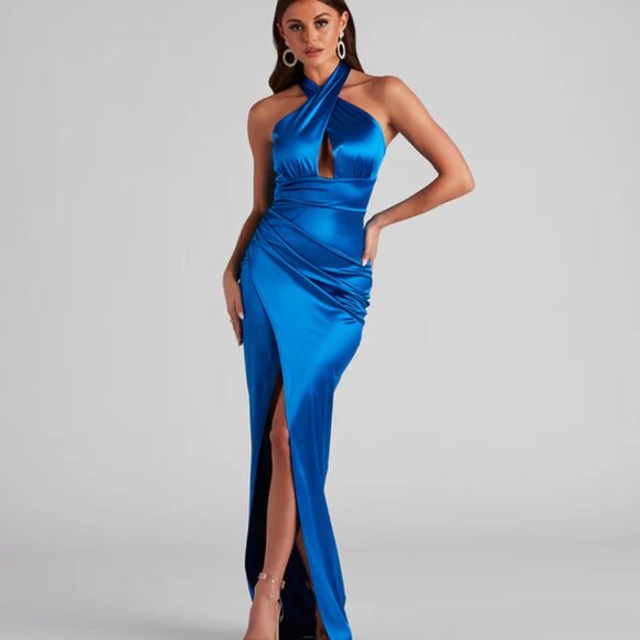 Royal Blue Satin Dress - Picture 1 of 4